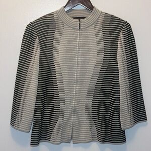 Ming Wang Black and Gray Striped Zip Knit Jacket